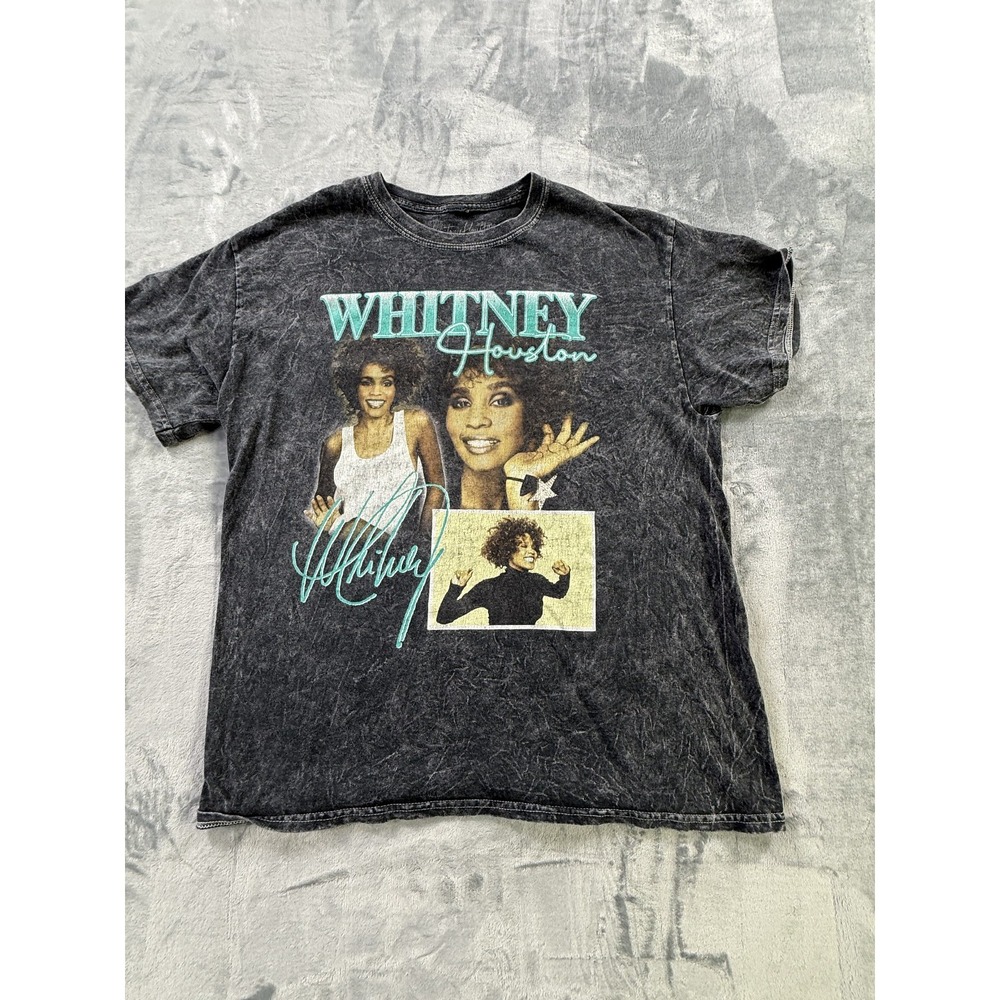 Whitney Houston Graphic T Shirt Women M Gray Acid Wash Music Singer Tee